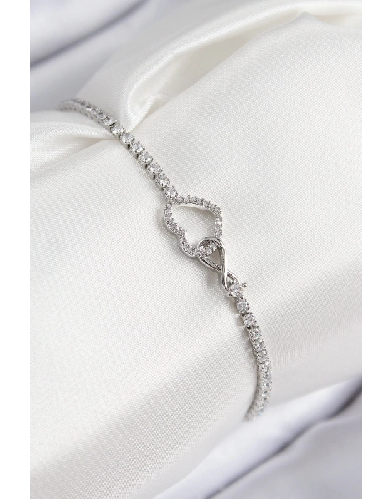 MuI MuI Pirinç Zirkon Taşlı Sonsuzluk Kalp Model Gümüş Renk Kadın Bileklik