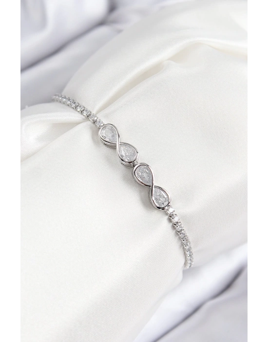 MuI MuI Pirinç Zirkon Taşlı Sonsuzluk Model Gümüş Renk Asansörlü Kadın Bileklik