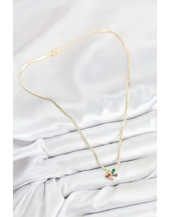 MuI MuI Pirinç Zirkon Taşlı Su Yolu Asorti Çiçek Model Gold Renk Kadın Kolye