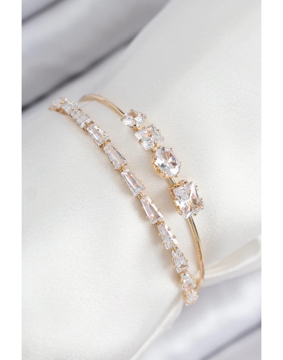 MuI MuI Pirinç Zirkon Taşlı Su Yolu Model Gold Renk Kadın Bileklik