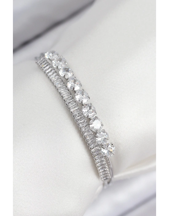 MuI MuI Pirinç Zirkon Taşlı Su Yolu Model Gümüş Renk Kadın Bileklik