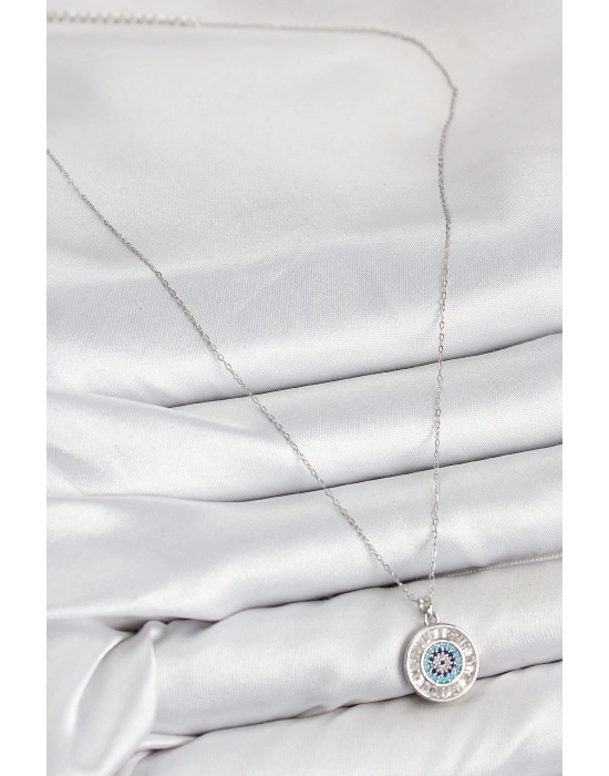 MuI MuI Pirinç Zirkon Taşlı Su Yolu Nazar Model Gümüş Renk Kadın Kolye