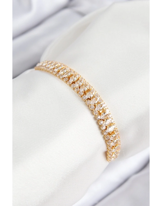 MuI MuI Pirinç Zirkon Taşlı Tennıs Model Gold Renk Asansörlü Kadın Bileklik