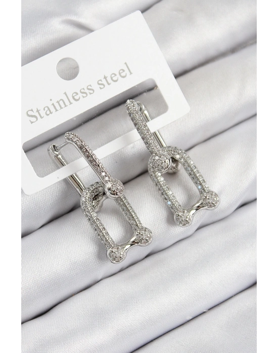 MuI MuI Pirinç Zirkon Taşlı Tifany Model Gümüş Renk Kadın Küpe