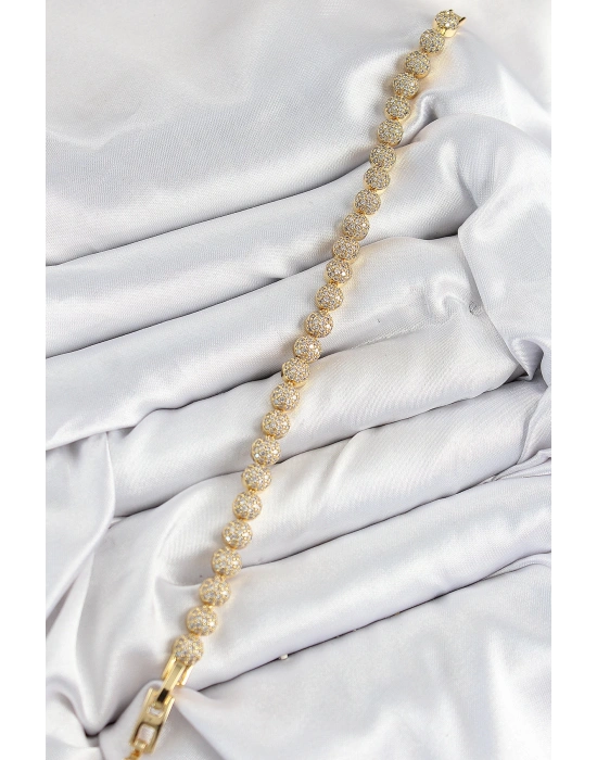 MuI MuI Pirinç Zirkon Taşlı Yarım Topcuk Model Gold Renk VIP Seri Kadın Bileklik