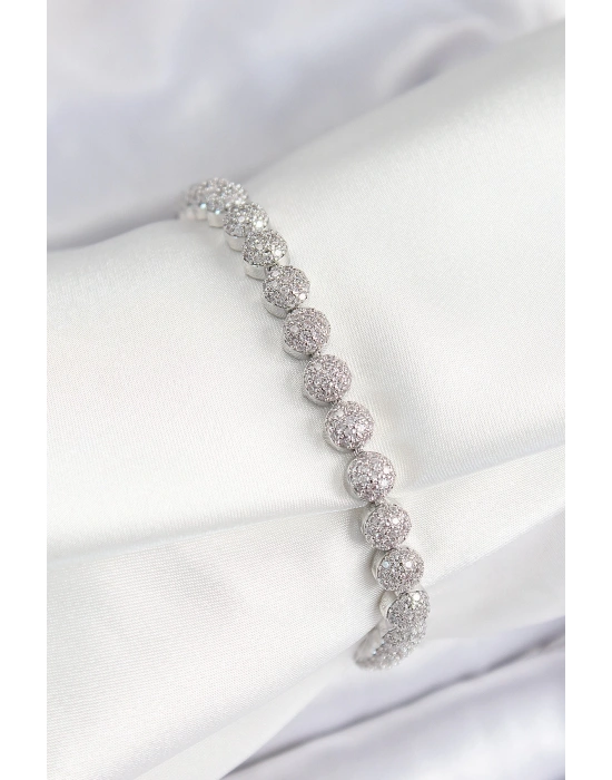 MuI MuI Pirinç Zirkon Taşlı Yarım Topcuk Model Gümüş Renk VIP Seri Kadın Bileklik