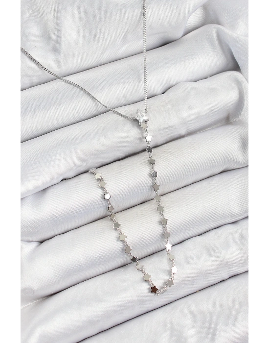 MuI MuI Pirinç Zirkon Taşlı Yıldız Figürlü Y Model Gümüş Renk Kadın Kolye