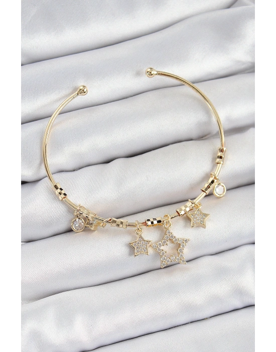 MuI MuI Pirinç Zirkon Taşlı Yıldız Model Gold Renk Charm Bileklik