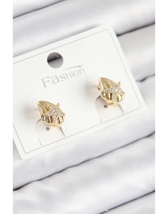 MuI MuI Pirinç Zirkon Taşlı Yıldız Model Gold Renk Çocuk Küpe