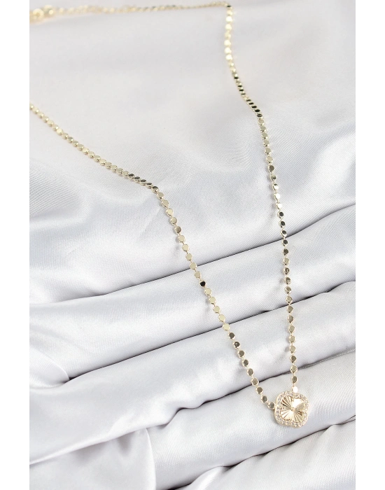 MuI MuI Pirinç Zirkon Taşlı Yonca Model Ezme Zincir Gold Renk Kadın Kolye