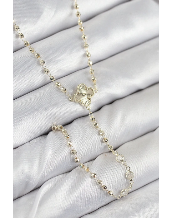 MuI MuI Pirinç Zirkon Taşlı Yonca Model Gold Renk Kadın Y Kolye