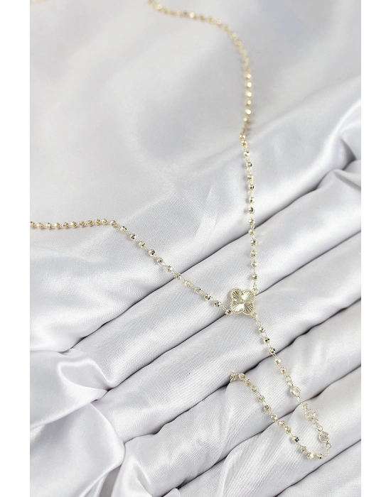 MuI MuI Pirinç Zirkon Taşlı Yonca Model Gold Renk Kadın Y Kolye