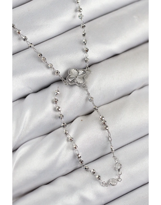 MuI MuI Pirinç Zirkon Taşlı Yonca Model Gümüş Renk Kadın Y Kolye