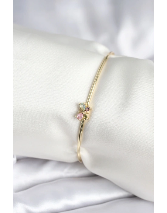 MuI MuI Renkli Kelebek Figür Gold Renk Pirinç Kadın Bileklik