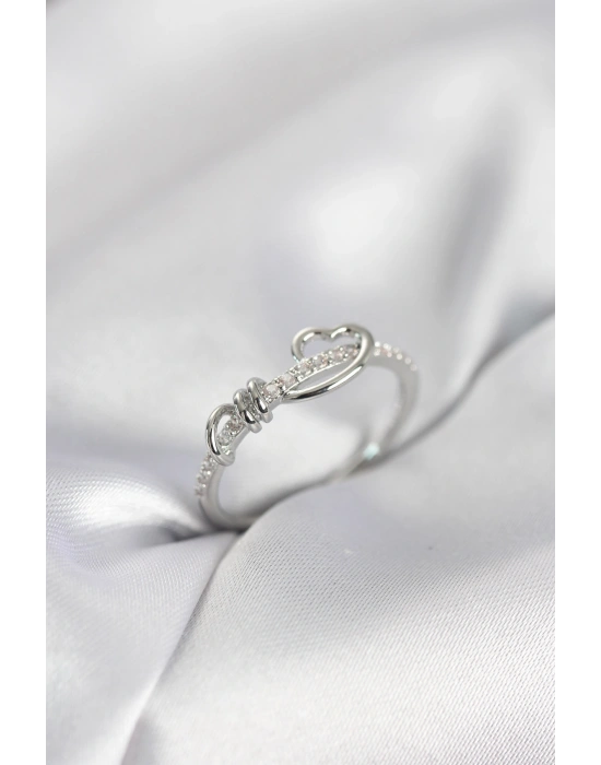 MuI MuI Spiral Heart Modell Silberfarbener Damenring mit Zirkonia-Steinen