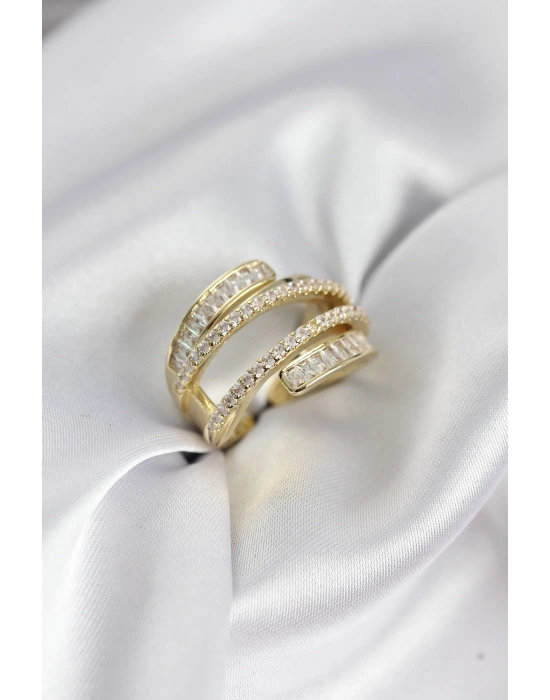 MuI MuI Spiral Zirkon Baguette Stein Goldfarbener Damenring