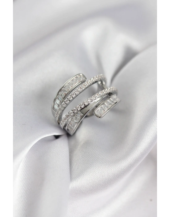 MuI MuI Spiral Zirkon Baguette Stein Silberfarbener Damenring