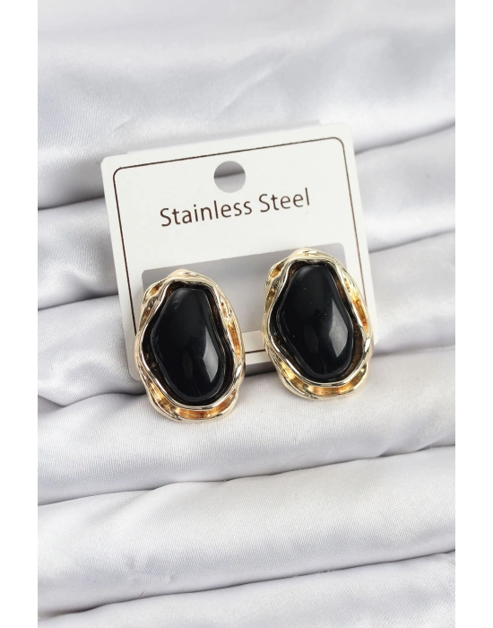 MuI MuI Siyah Damla Model Pirinç Vintage Kadın Küpe