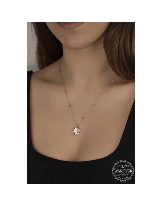 MuI MuI Swarovski Crystal Taşlı Rose Top Zincir Oval Gümüş Kadın Kolye