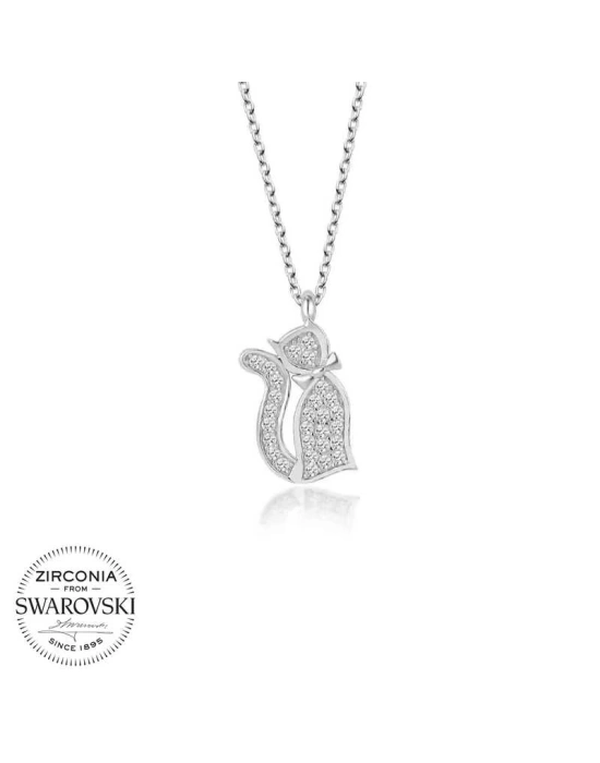 MuI MuI Swarovski Taşlı Gümüş Kedi Bayan Kolye