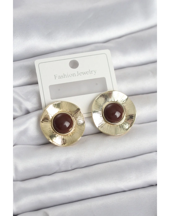 MuI MuI Vintage Model Kahverengi Gold Renk Pirinç Kadın Küpe