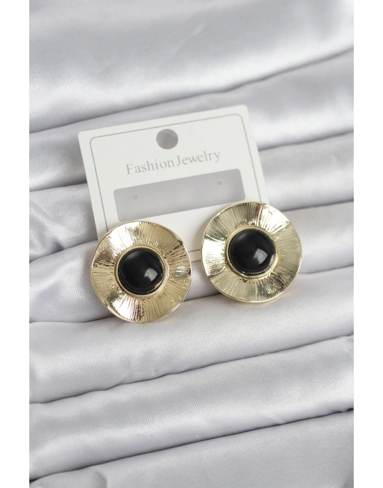 MuI MuI Vintage Model Siyah Gold Renk Pirinç Kadın Küpe