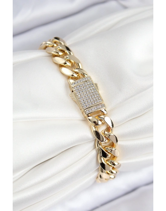 MuI MuI VIP Pirinç Zirkon Taşlı Cuba Model Gold Renk Kadın Bileklik