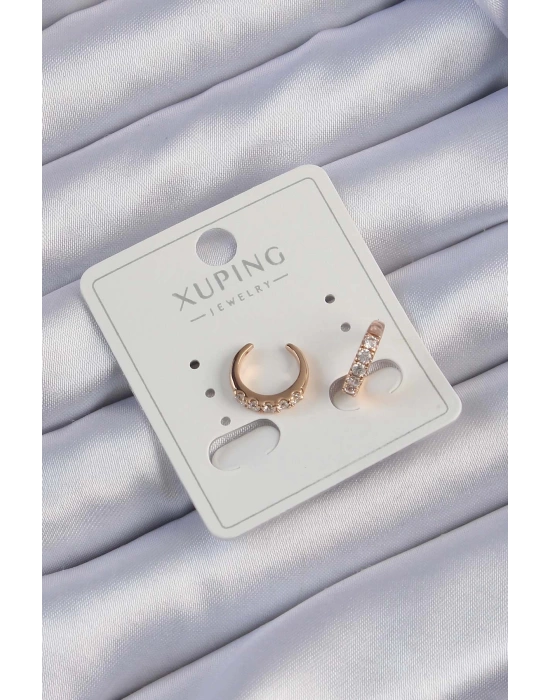 MuI MuI Xuping Rose Renk Zirkon Taşlı Ay Görünümlü Earcuff Küpe