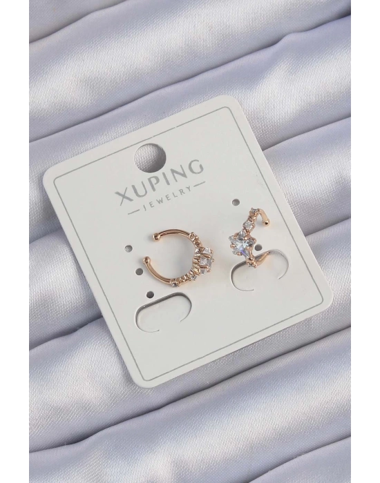 MuI MuI Xuping Rose Renk Zirkon Taşlı Yıldız Model Earcuff Küpe