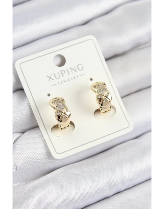 MuI MuI Xuping Zirkon Taşlı Geometrik Desenli Halka Model Gold Renk Kadın Küpe