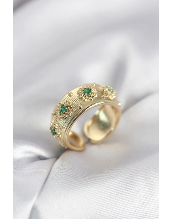 MuI MuI Vintage Damenring mit grünem Zirkonia und Goldfarbe