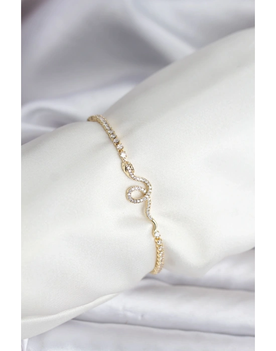 MuI MuI Yılan Model Zirkon Taşlı Gold Renk Pirinç Su Yolu Kadın Bileklik