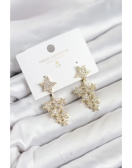 MuI MuI Yıldız Model Gold Renk Zirkon Taşlı Küpe
