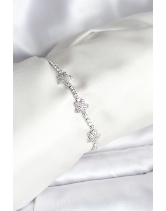 MuI MuI Yıldız Model Zirkon Taşlı Gümüş Renk Pirinç Su Yolu Kadın Bileklik