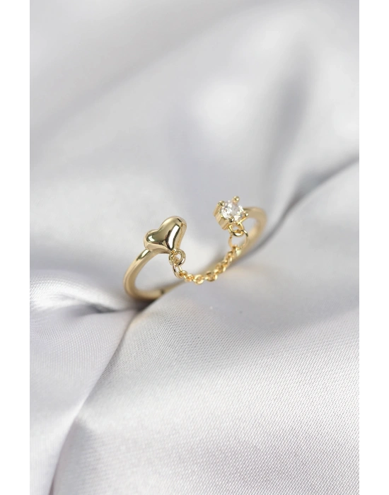 MuI MuI Zincir Sallantılı Kalp Model Gold Renk Kadın Yüzük