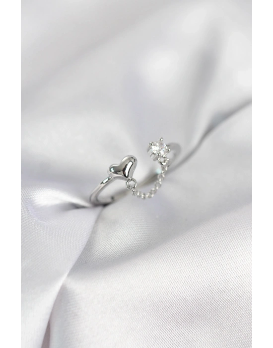 MuI MuI Zincir Sallantılı Kalp Model Gümüş Renk Kadın Yüzük