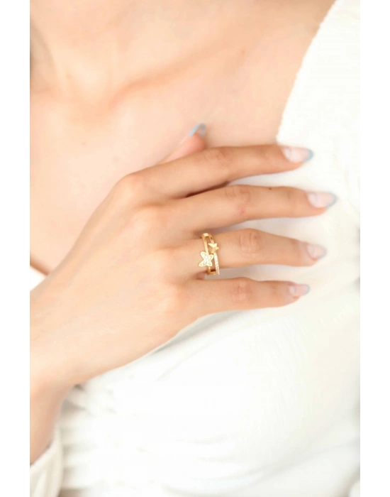 MuI MuI Zirkon Taşlı Altın Kaplama Kelebek Kadın Yüzük