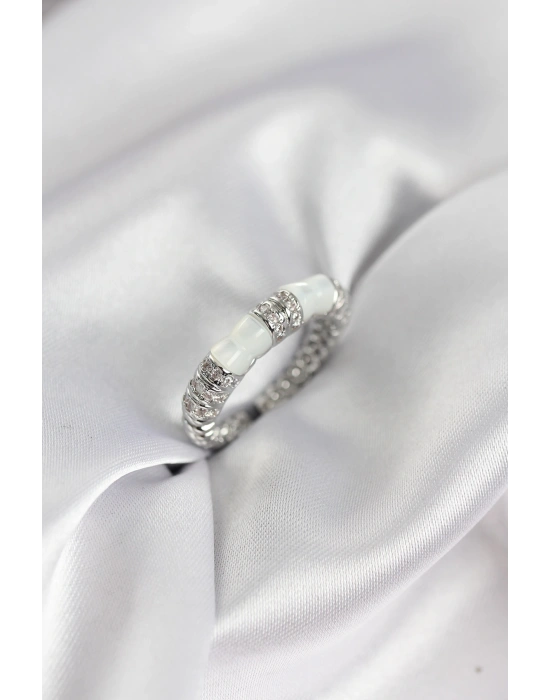 MuI MuI Damenring im Knochenstil aus Silber mit Zirkonsteinen