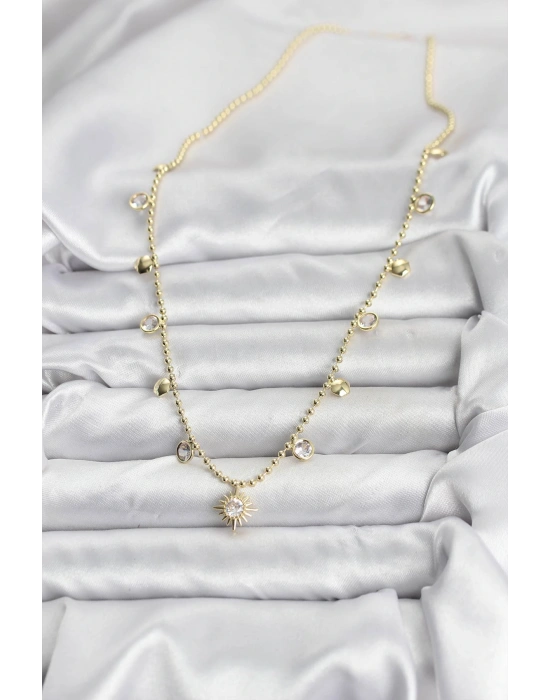 MuI MuI Zirkon Taşlı Kutup Yıldızı Model Pirinç Gold Renk Kadın Kolye