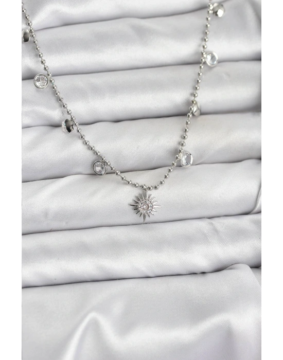 MuI MuI Zirkon Taşlı Kutup Yıldızı Model Pirinç Gümüş Renk Kadın Kolye