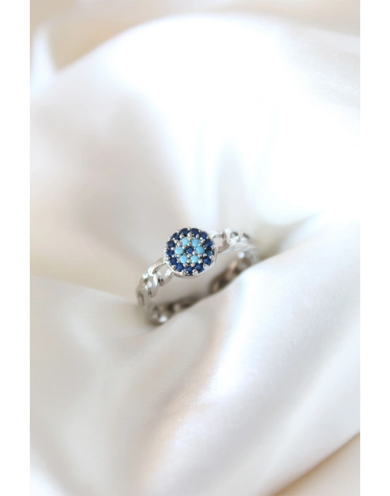 MuI MuI Zirkon Taşlı Nazarlı Gümüş Kaplama Kadın Yüzük