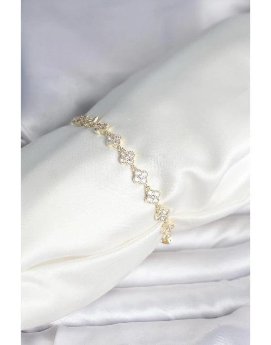 MuI MuI Zirkon Taşlı Pirinç Yonca Model Bileklik