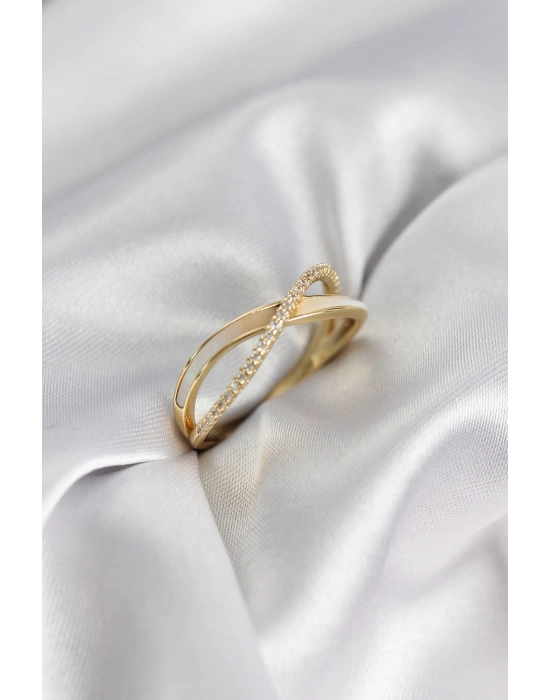 MuI MuI Zirkon-Stein Spirale Perlmutt Goldfarbener Damenring