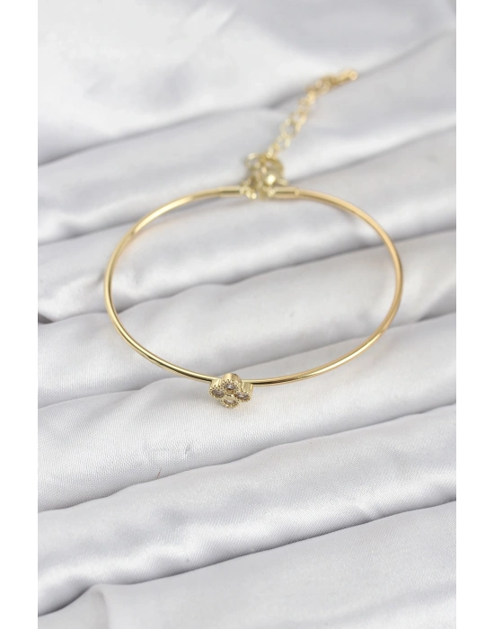 MuI MuI Zirkon Taşlı Yonca Model Gold Renk Kadın Bileklik