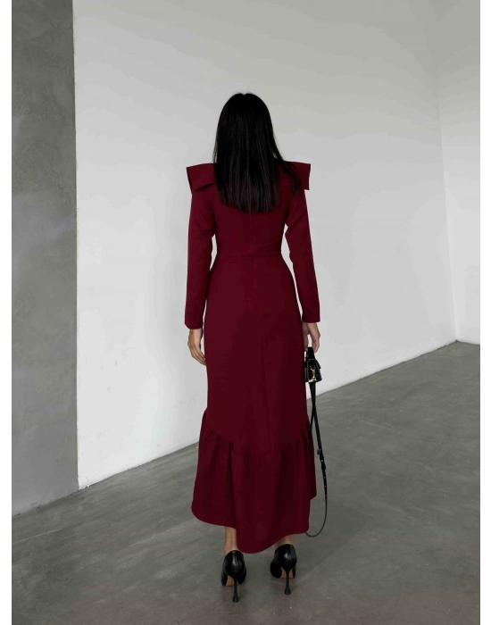 Omuz Detay Elbise - Bordo