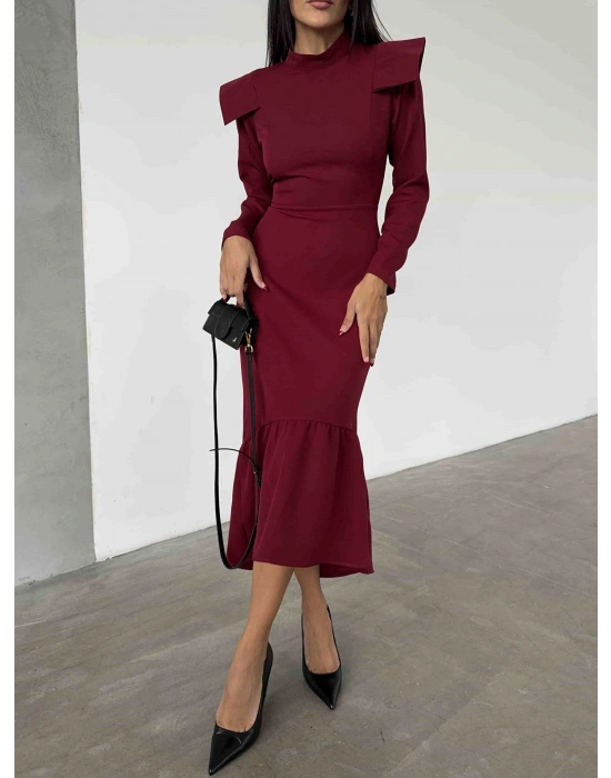 Omuz Detay Elbise - Bordo