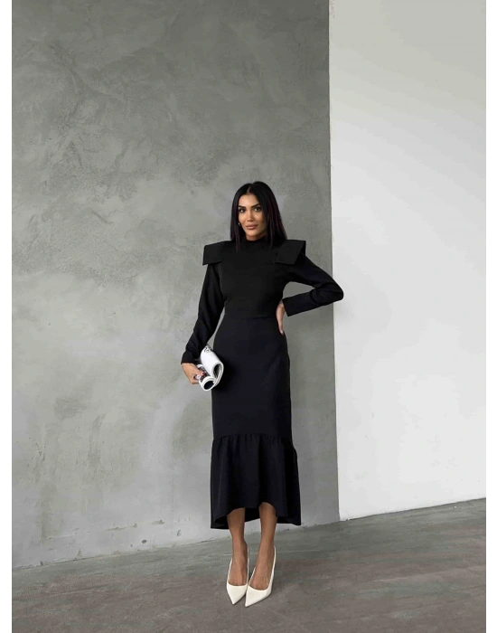 Omuz Detay Elbise - Siyah