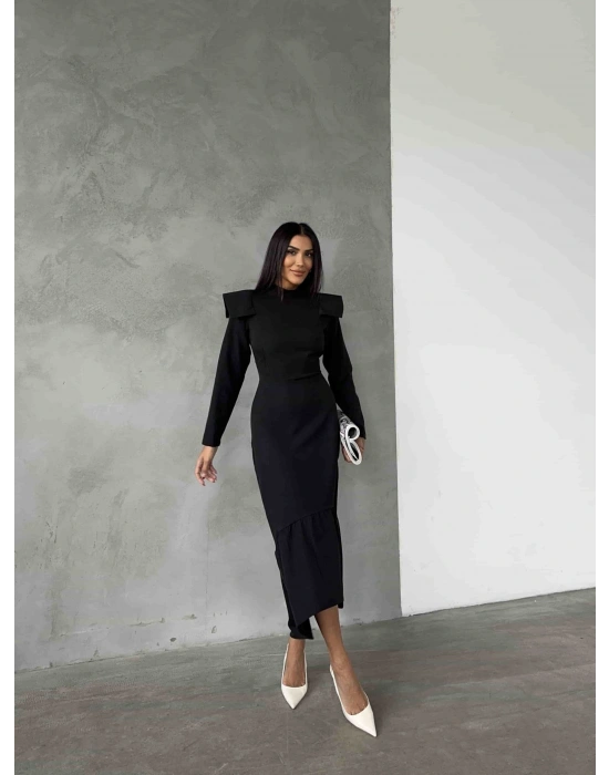 Omuz Detay Elbise - Siyah