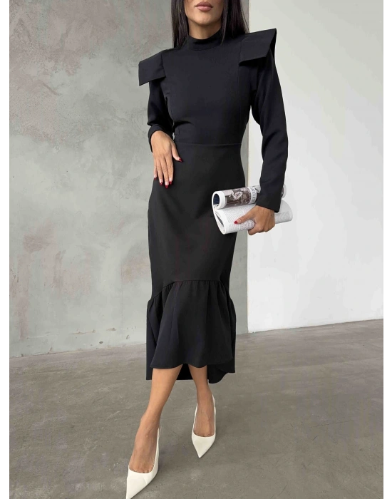 Omuz Detay Elbise - Siyah