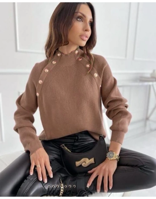 Omuz Düğme Detay Kazak 880 - Kahverengi